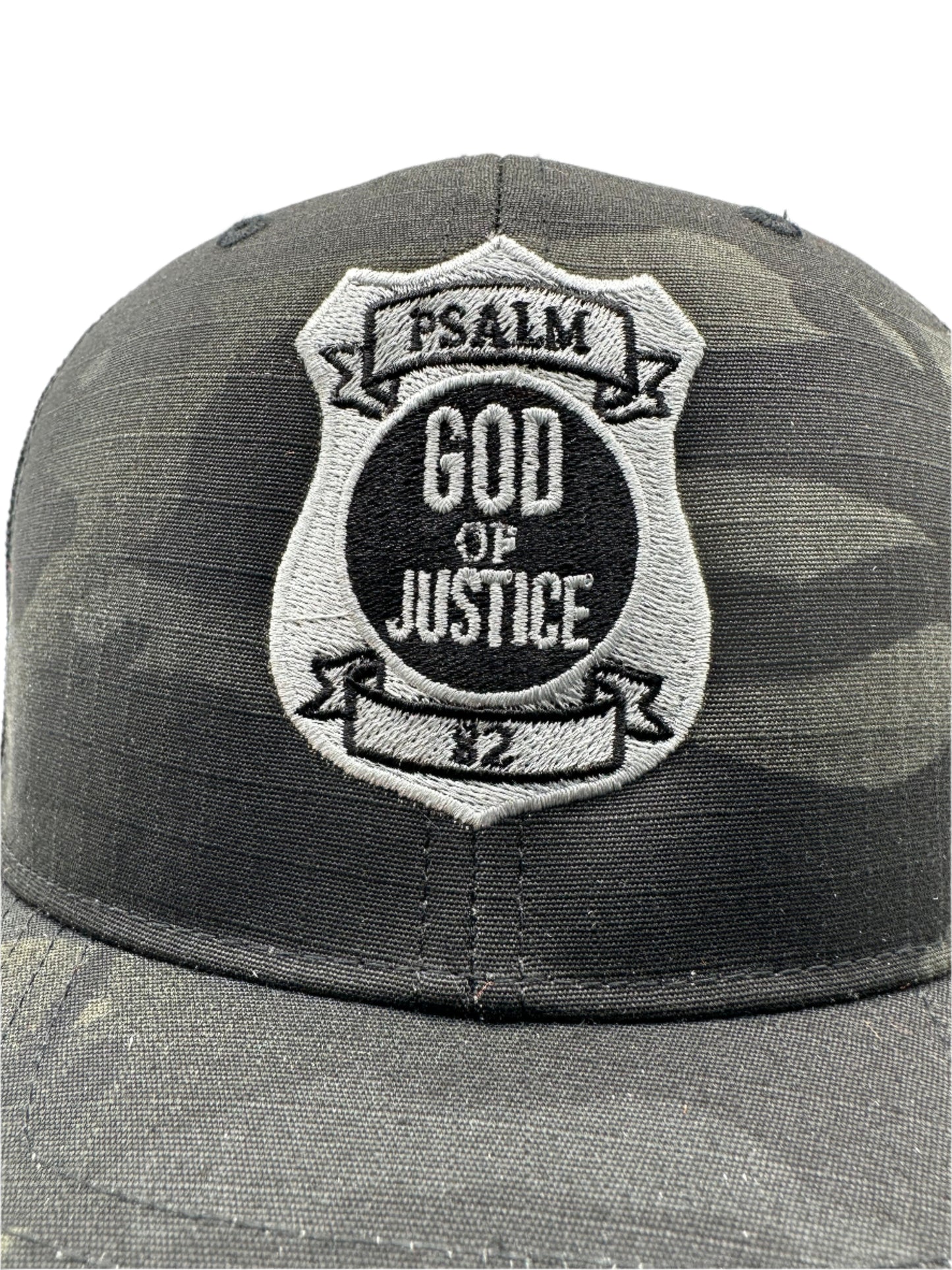 Psalm 82 God of Justice Multicamo/Black Trucker Hat