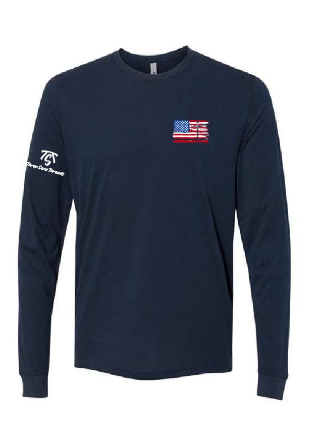 3 Nails & Flag Midnight Navy Long Sleeve Shirt