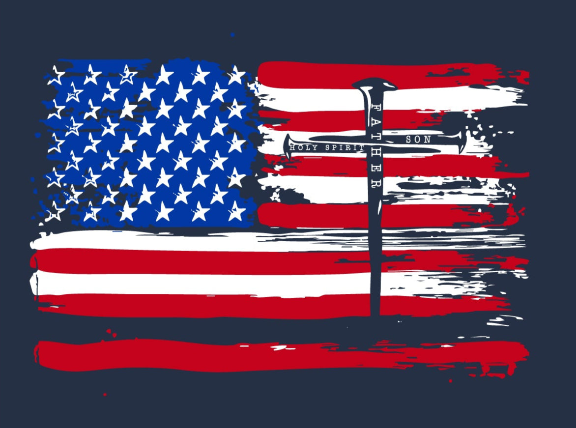 3 Nails Cross & Flag Midnight Navy Long Sleeve Shirt