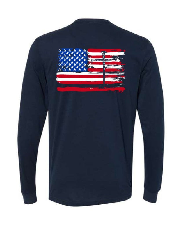 3 Nails & Flag Midnight Navy Long Sleeve Shirt