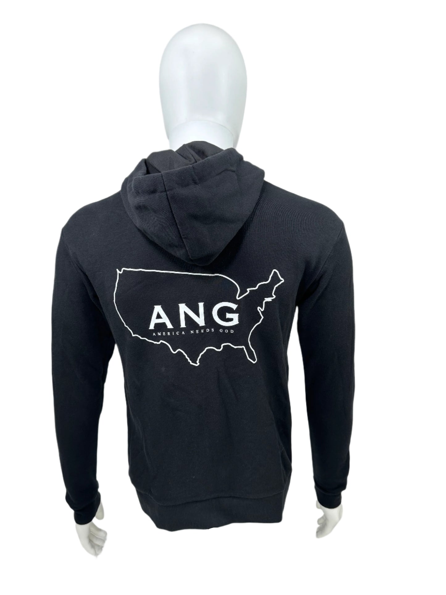 America Needs God Zip Up Hoodie - Black - White Letters