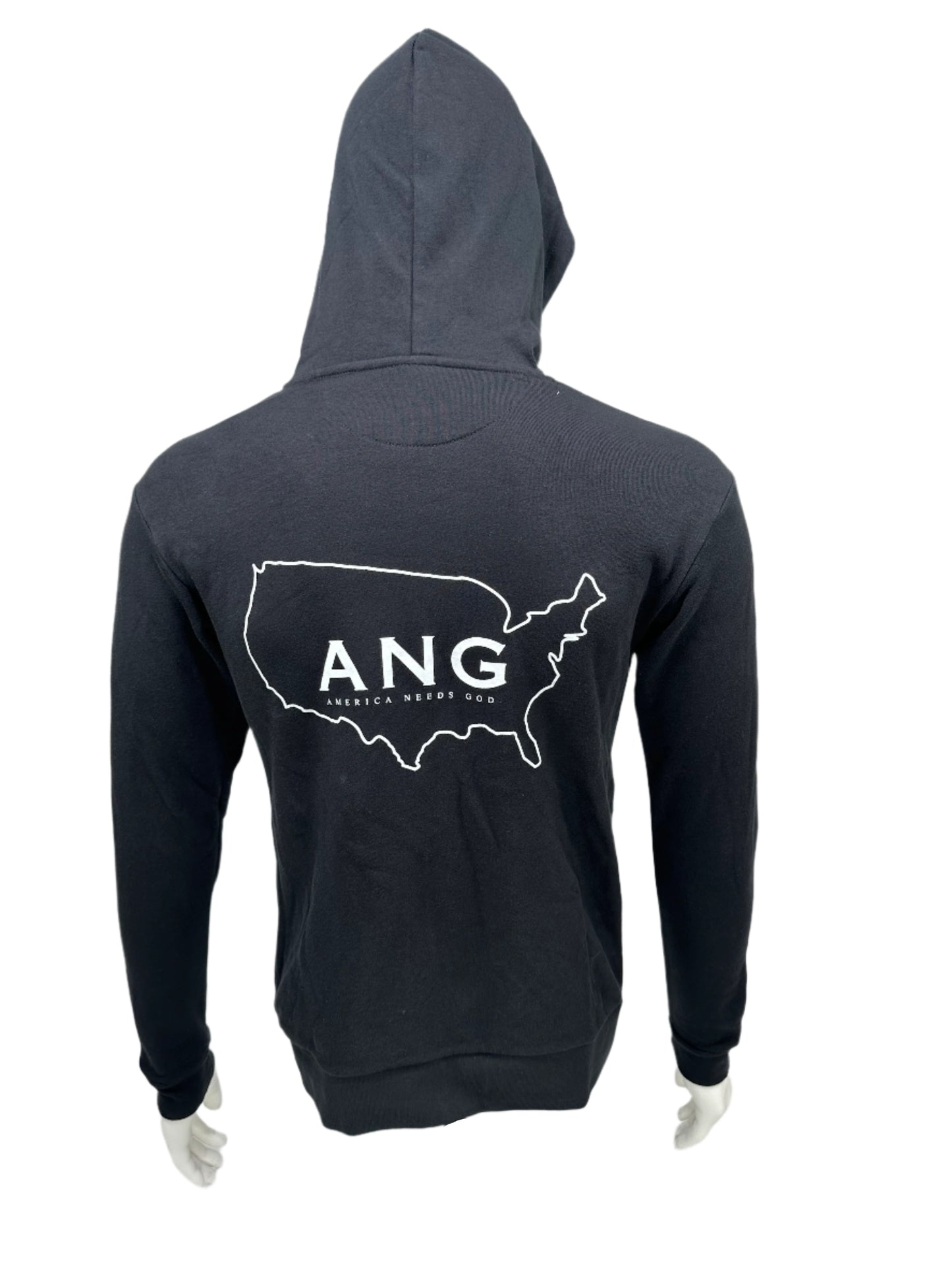 America Needs God Zip Up Hoodie - Black - White Letters