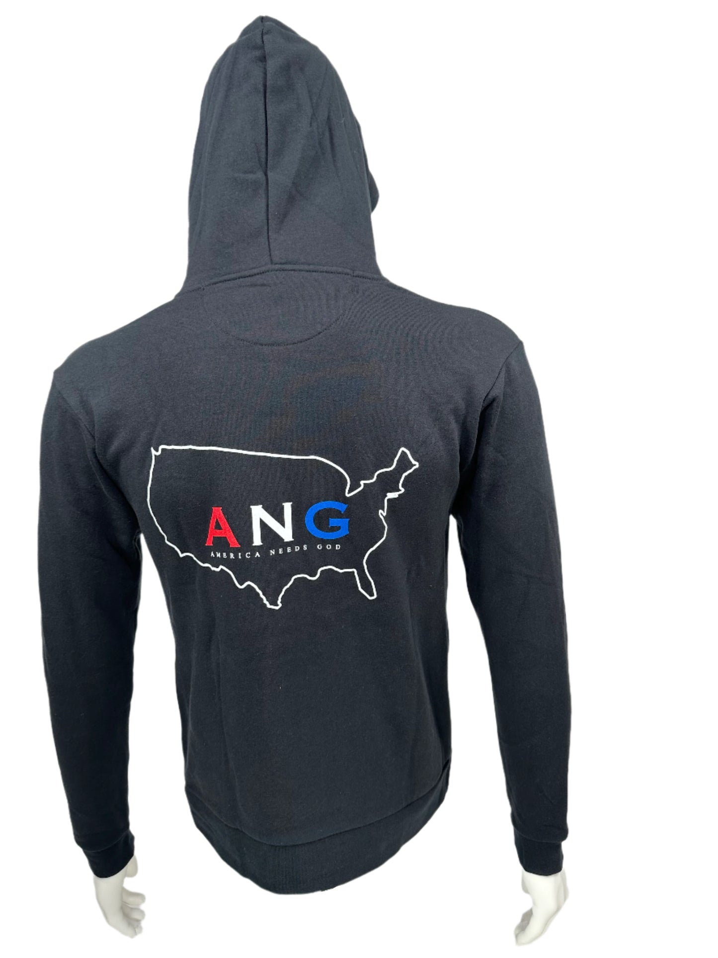 America Needs God Zip Up Hoodie - Black - Red/White/Blue Letters