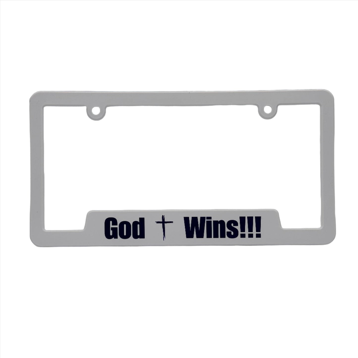 God Wins - Plate Frame - White with Purple Lettering