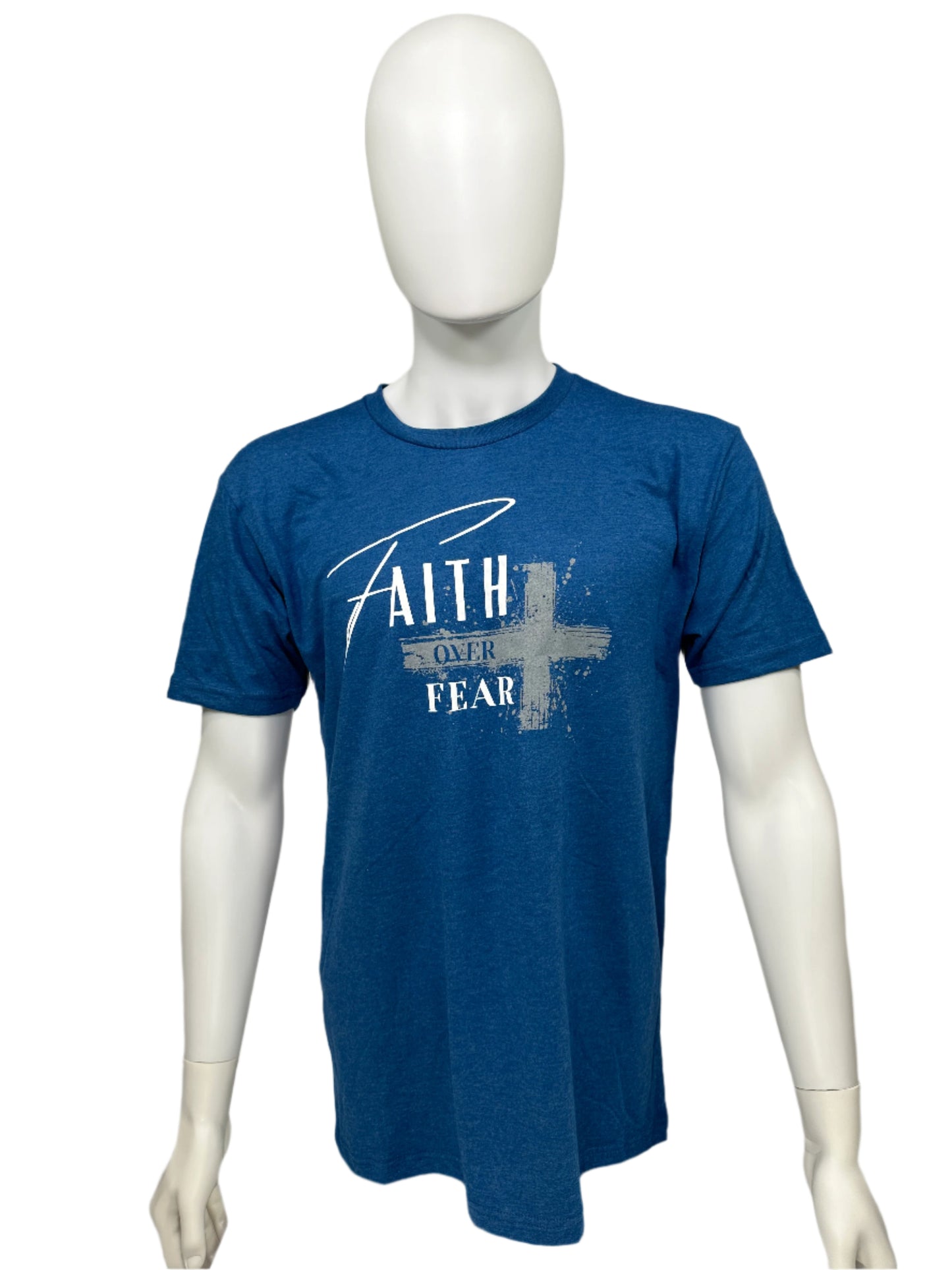Faith Over Fear T-Shirt - Heather Cool Blue