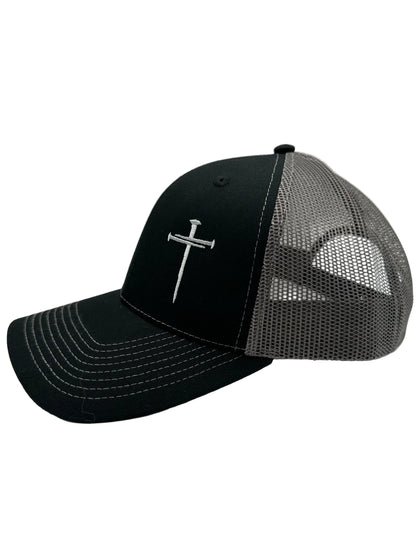 3 Nails Cross - Black/Gray Trucker Hat
