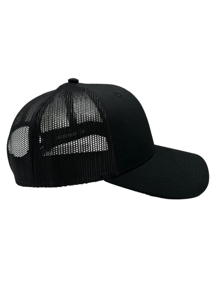 3 Nails Cross - Black/Black Trucker Hat
