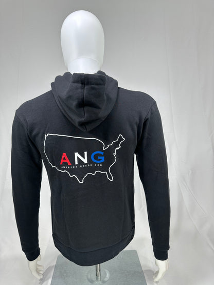 America Needs God Zip Up Hoodie - Black - Red/White/Blue Letters