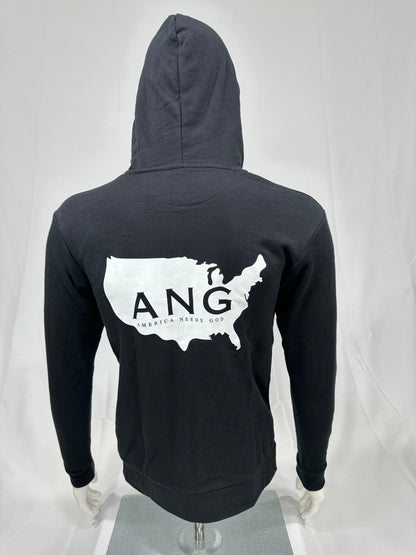 America Needs God Zip Up Hoodie - Black - Black Letters