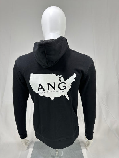 America Needs God Zip Up Hoodie - Black - Black Letters