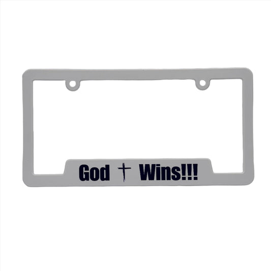 God Wins - Plate Frame - White with Purple Lettering