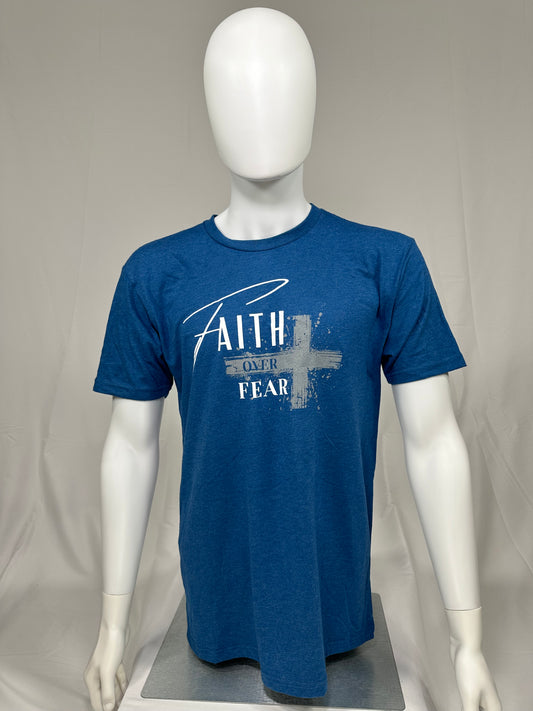 Faith Over Fear T-Shirt - Heather Cool Blue