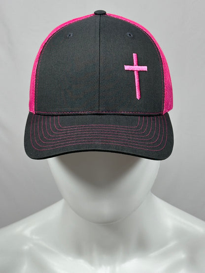 Cross Hat - Charcoal/Neon Pink