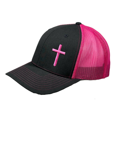 Cross Hat - Charcoal/Neon Pink